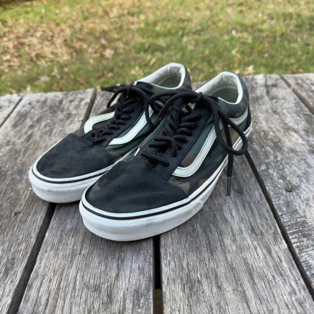 Vans Old Skool Camo Green‎ Suede Low Top Sneakers Mens 7.5 Women 9 500714